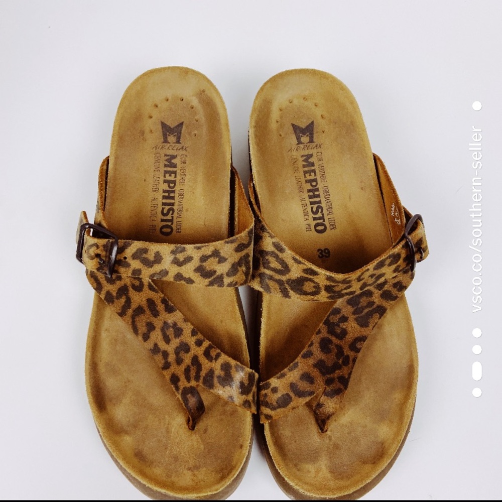MEPHISTO Leopard Cheetah Animal Print Sandals 39